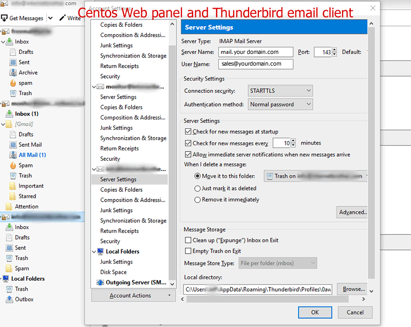 Centos web panel and email client configuration