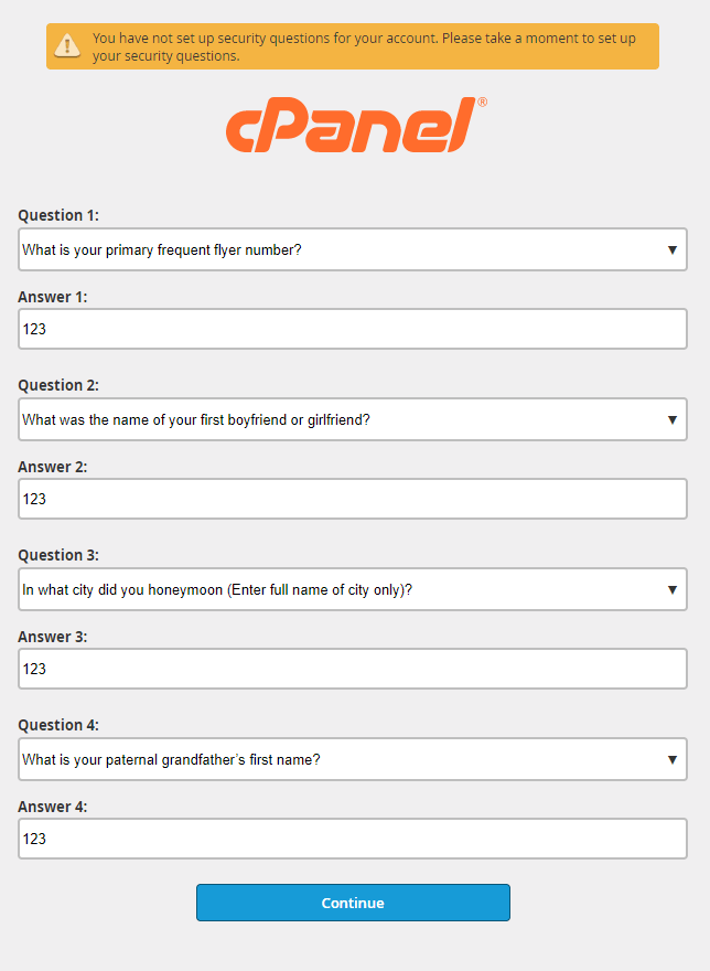 cpanel security questions and answers