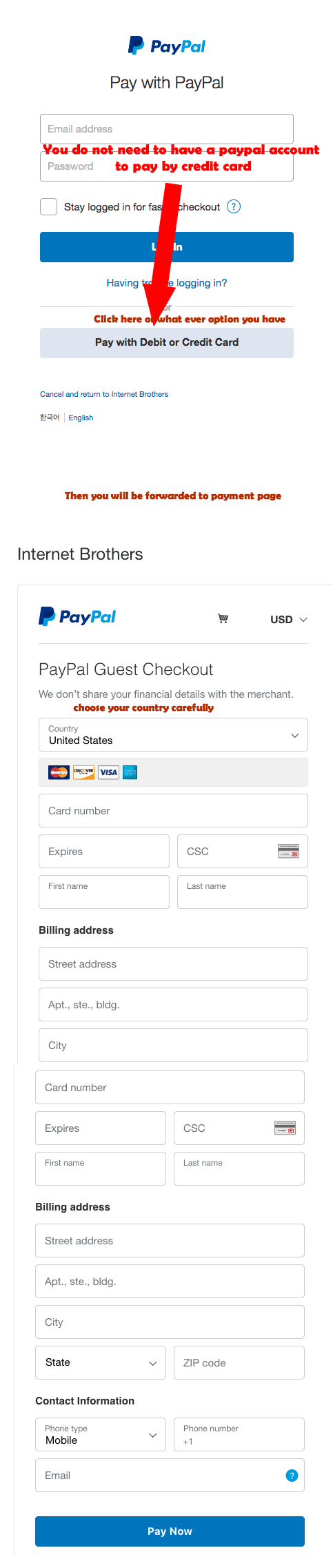paying by credit card through paypal interface
